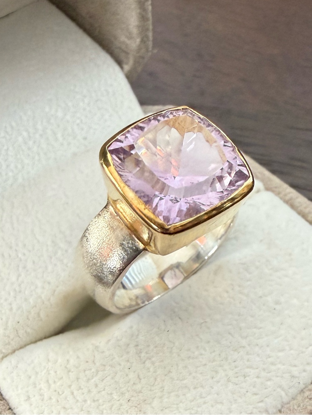 Natural Kunzite solid sterling silver size 7.0 ring